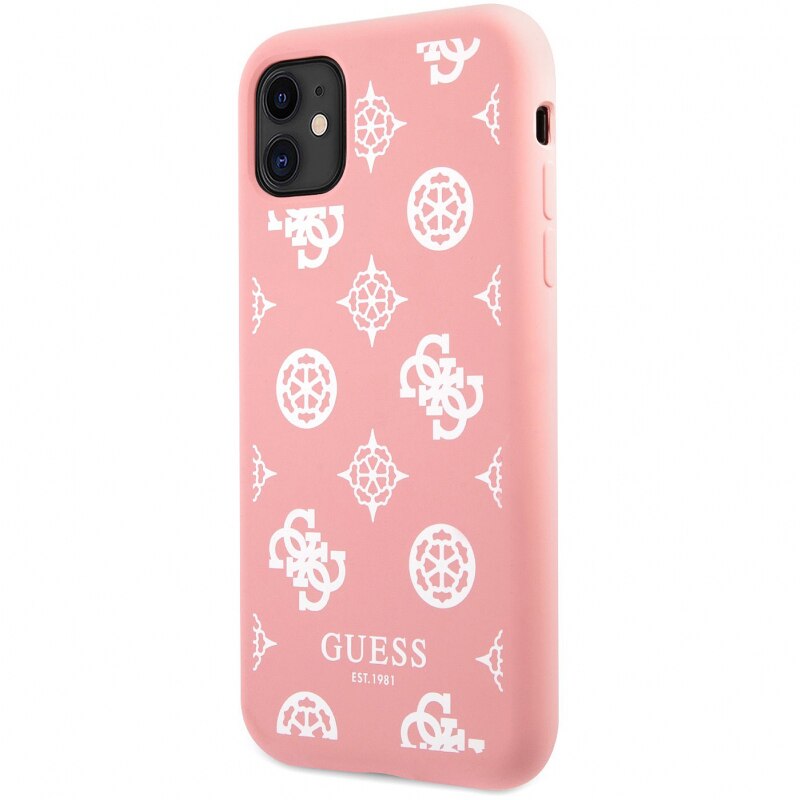 Husa de protectie Guess Liquid Silicone White Peony pentru Apple iPhone 11, Roz