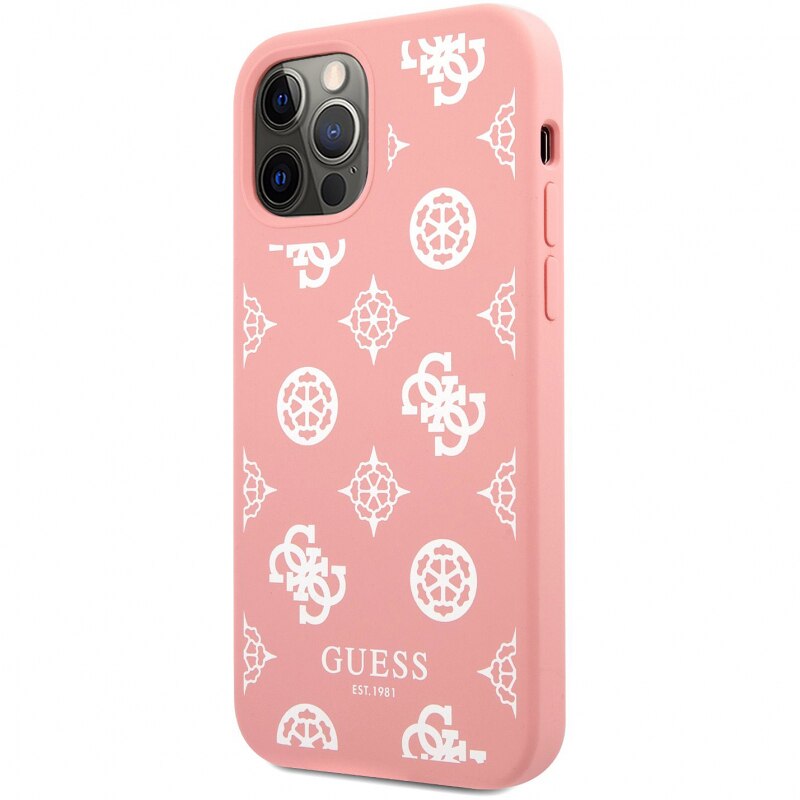 Husa de protectie Guess Liquid Silicone White Peony pentru Apple iPhone 12 Pro Max, Roz