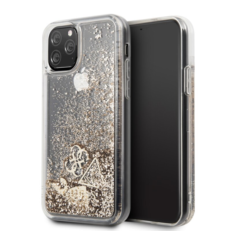 Husa de protectie Guess pentru Apple iPhone 11 Pro, Glitter Hearts, Auriu
