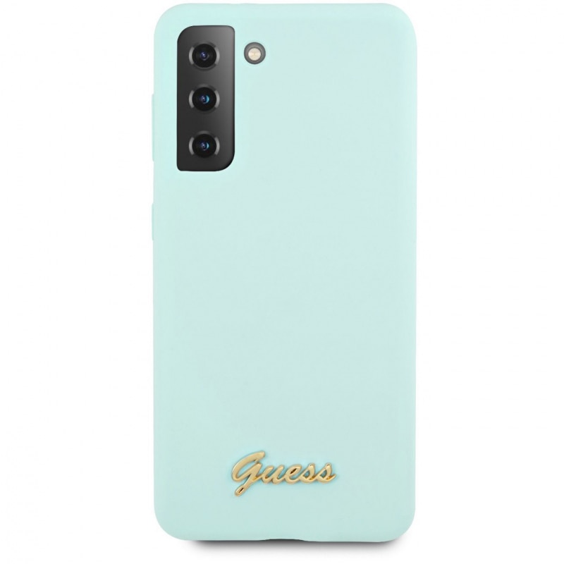 Husa de protectie Guess Silicone Metal Logo Script pentru Samsung Galaxy S21+ 5G, Vernil