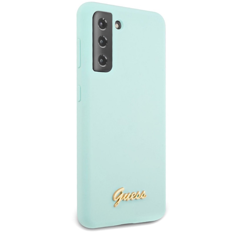 Husa de protectie Guess Silicone Metal Logo Script pentru Samsung Galaxy S21+ 5G, Vernil