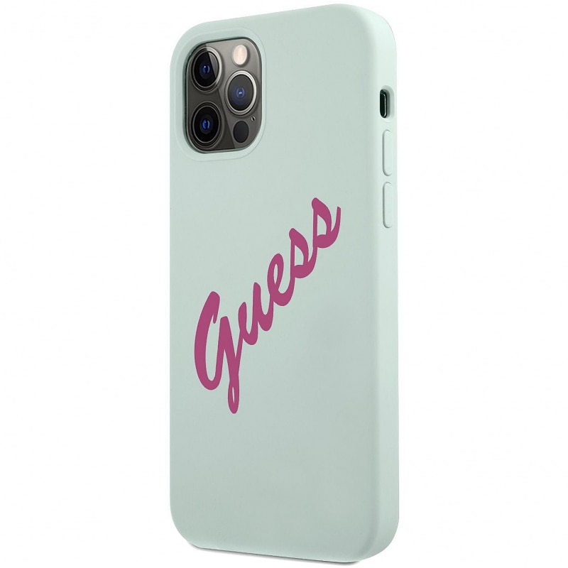Husa de protectie Guess Vintage Fuchsia Script pentru Apple iPhone 12/12 Pro, Turquoise