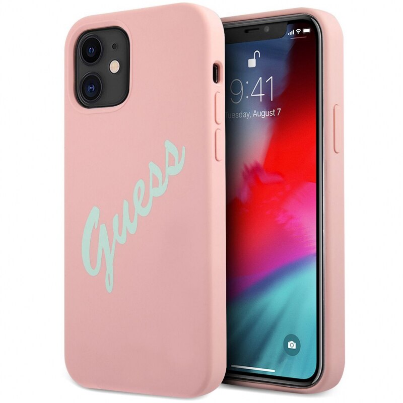 Husa de protectie Guess Vintage Green Script pentru Apple iPhone 12 mini, Roz
