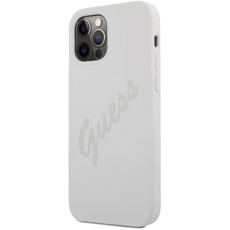 Husa de protectie Guess Vintage Grey Script pentru Apple iPhone 12/12 Pro, Alb