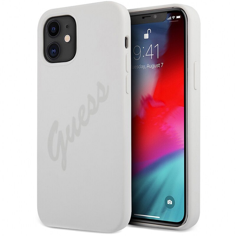 Husa de protectie Guess Vintage Grey Script pentru Apple iPhone 12 mini, Alb