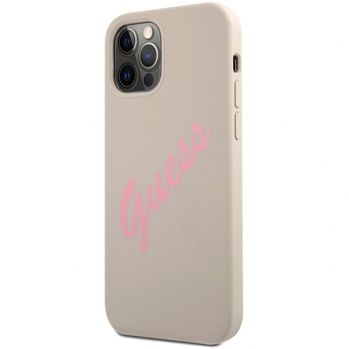 Husa de protectie Guess Vintage Pink Script pentru Apple iPhone 12/12 Pro, Gri