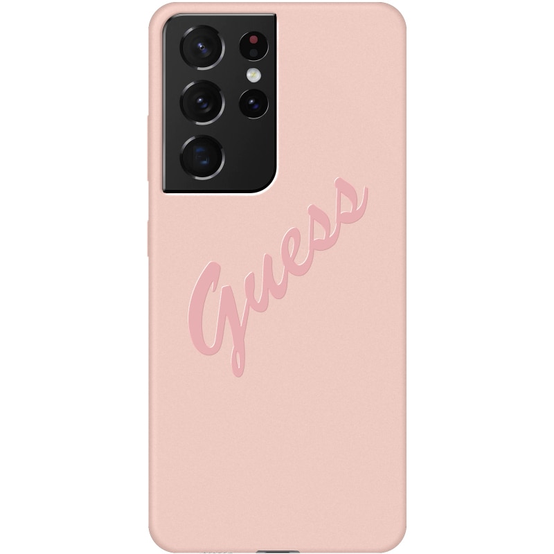 Husa de protectie Guess Vintage Script pentru Samsung Galaxy S21 Ultra 5G, Roz