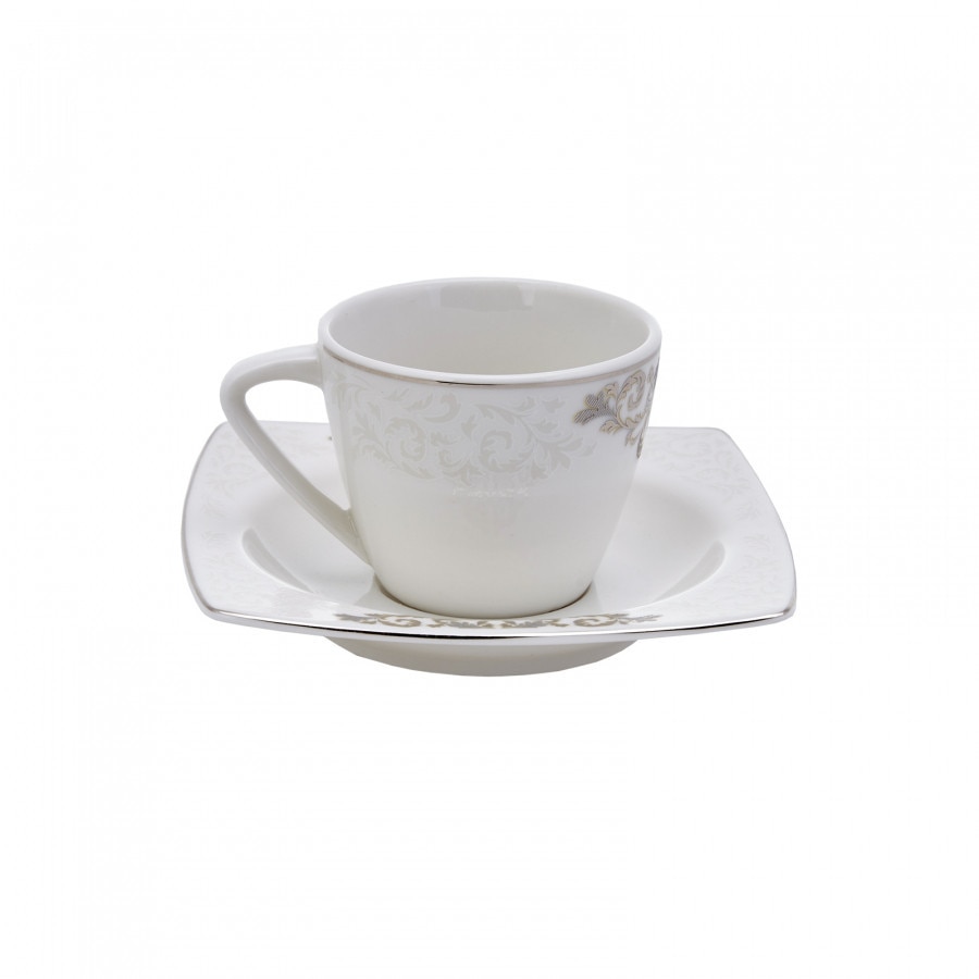 Set 6 cesti cafea Nazende, Karaca, Portelan, Verde, 80 ml, Alb