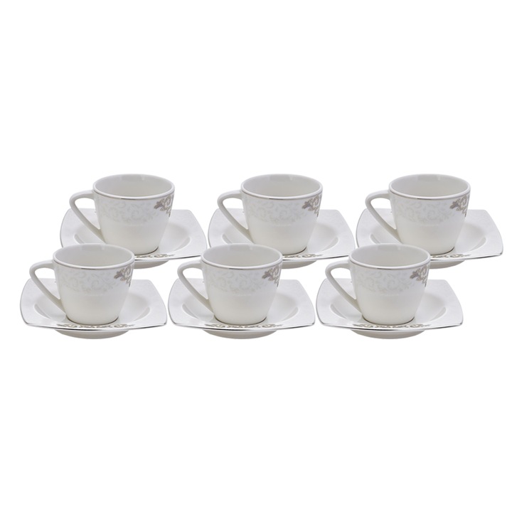 Комплект 6 чаши за кафе Karaca, порцелан, 80 ml, бял