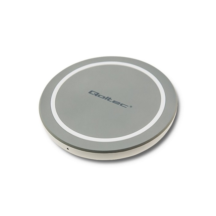 Qoltec Ring Indukciós töltő, vezeték nélküli, 10 W, szürke/fehér