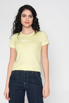 Pepe Jeans London - Virginia szűk fazonú logós póló, Neonzöld