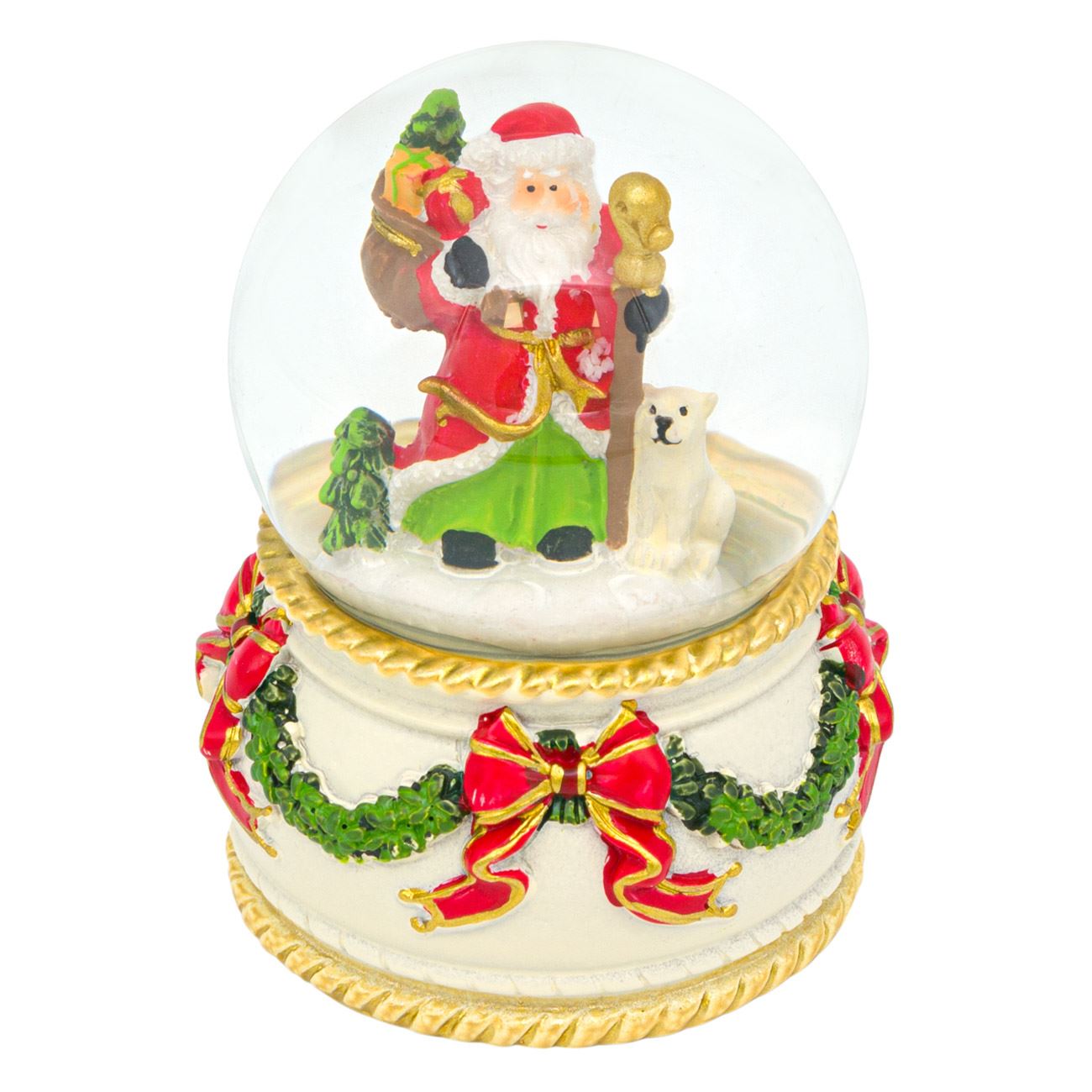 Globulet Zola®, din sticla, cu Mos Craciun si catelus alb, 7 cm