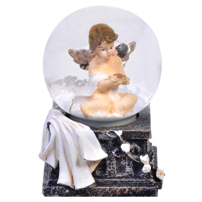 Globulet cu zapada, Zola®, din sticla, model piatra cu ingeras, 6.5 cm