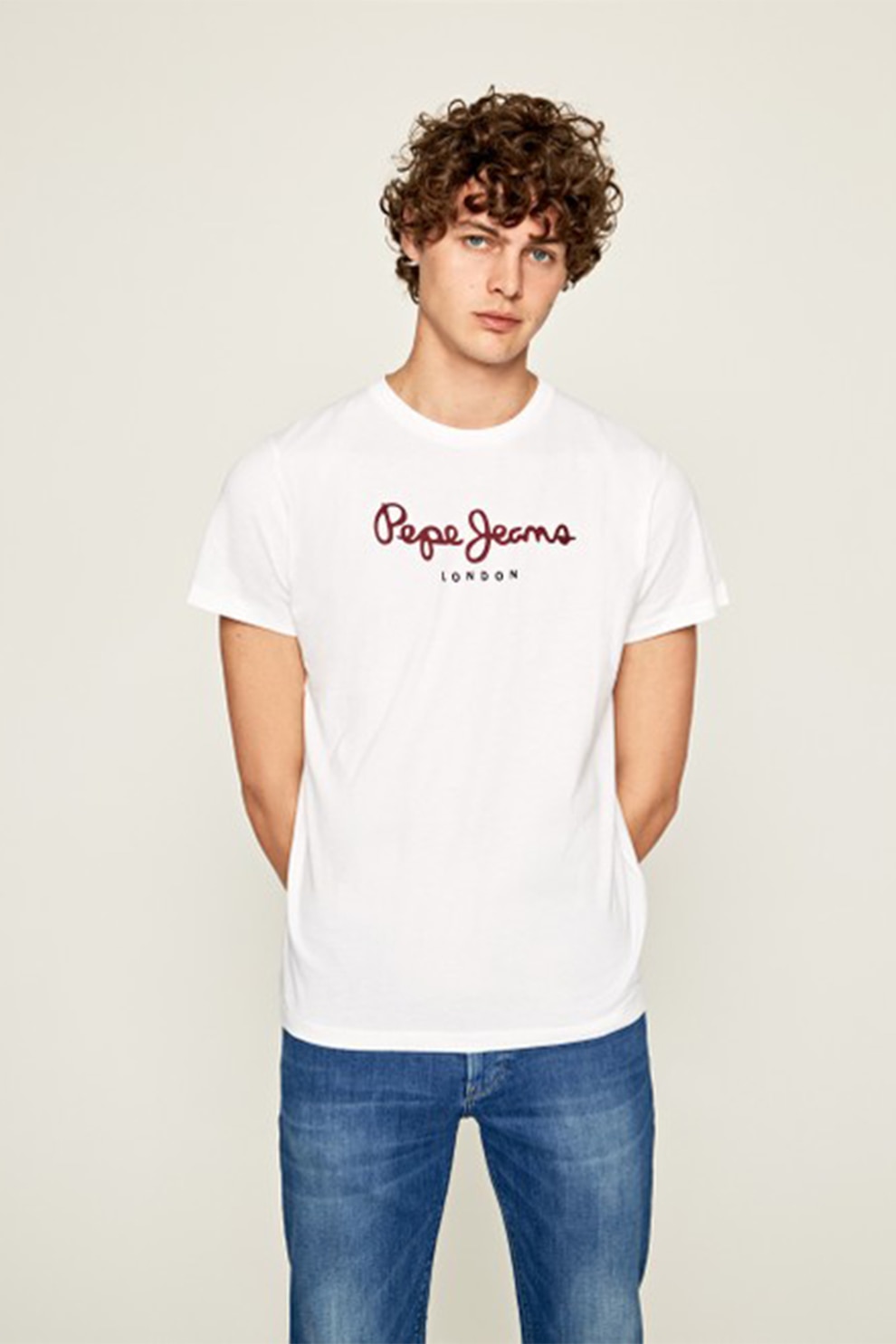 Pepe Jeans London, Tricou din bumbac Eggo, Alb, Visiniu, M