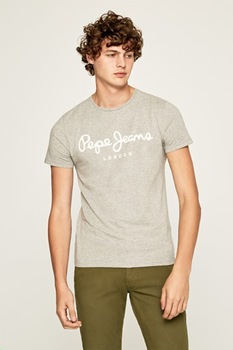 Pepe Jeans London - Póló nagyméretű logómintával, Melange szürke/Fehér
