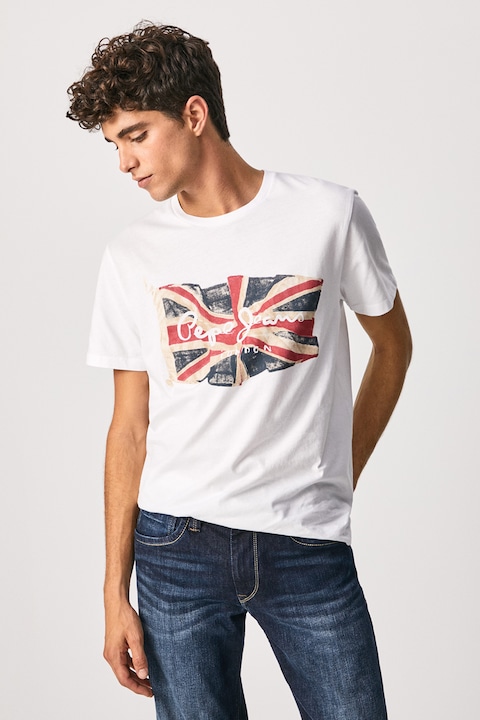 Pepe Jeans London, Flag logómintás pamutpóló, Fehér