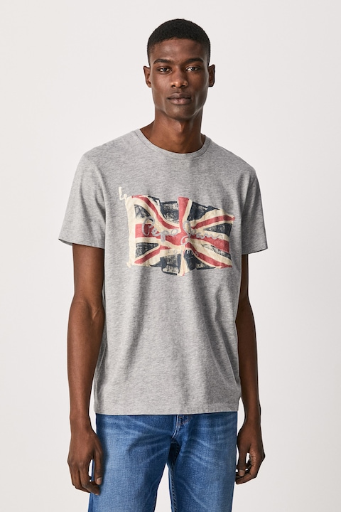 Pepe Jeans London, Flag logómintás pamutpóló, Szürke