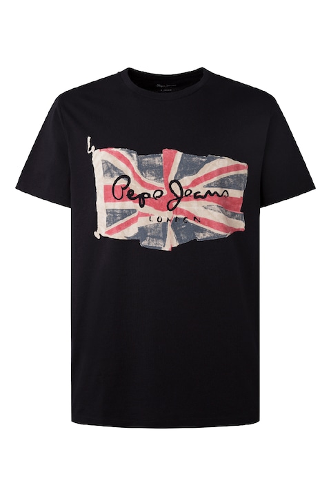 Pepe Jeans London, Flag logómintás pamutpóló, Fekete