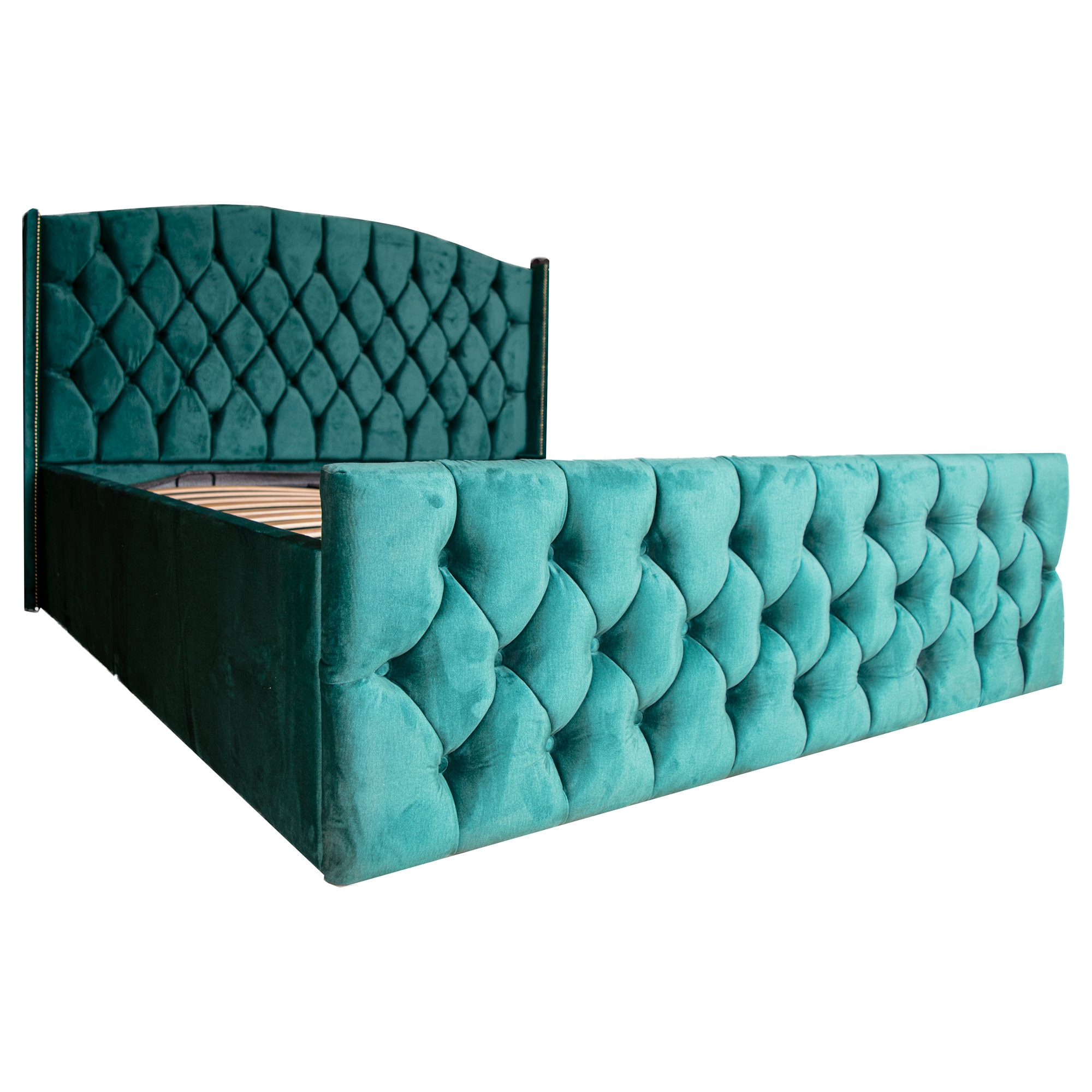 Pat Tokyo dublu, cu spatiu de depozitare si somiera, 120x200, verde