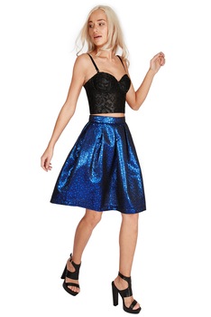 Fusta Jacquard metalic,City Goddess,Clos , Albastru, marimea 38 Fusta Jacquard metalic,City Goddess,Clos , Albastru, marimea 38