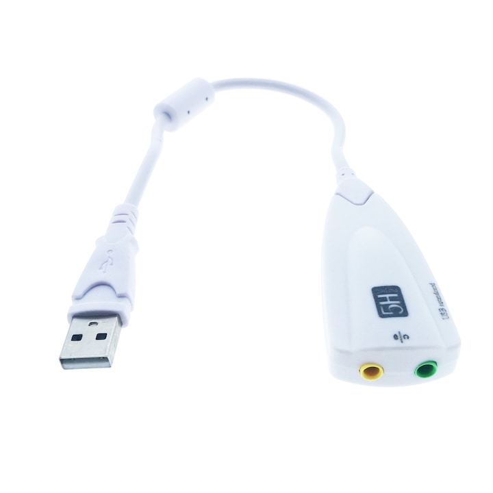 USB външна звукова карта, виртуална 7.1 канална, кабел 20 см, бяла