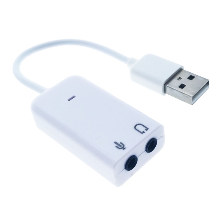 USB звукова карта, Virtual 7.1 Channel, адаптер за слушалки и микрофон, бяла