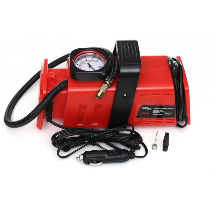 Компресор за въздух, автомобилен, Kraft&Dele, манометър, DC 12V / 220-240 V