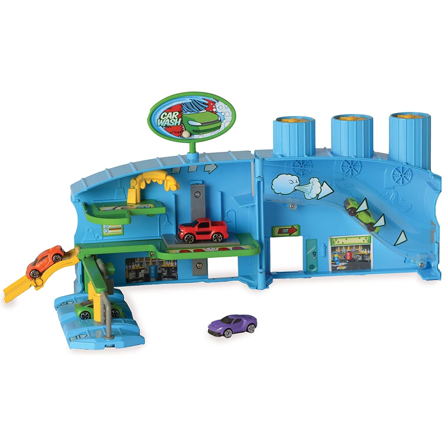 Set joaca - Spalatorie auto, cu masinuta inclusa, Micro Machines, albastru, 3 ani+
