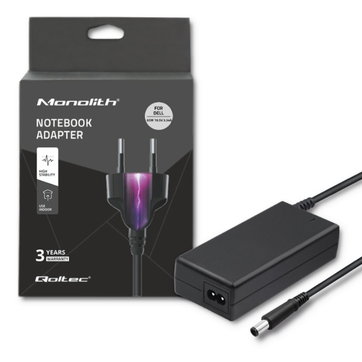 Зарядно за Dell Qoltec, 65 W, 19.5 V, 3.34 A, 7.4 x 5 мм