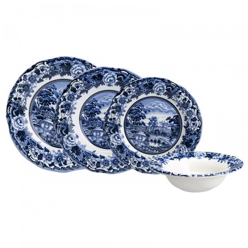 Set 24 piese vesela pentru 6 persoane Blue Odyssey, Karaca, Gresie, Albastru/Alb Set 24 piese vesela pentru 6 persoane Blue Odyssey, Karaca, Gresie, Albastru/Alb