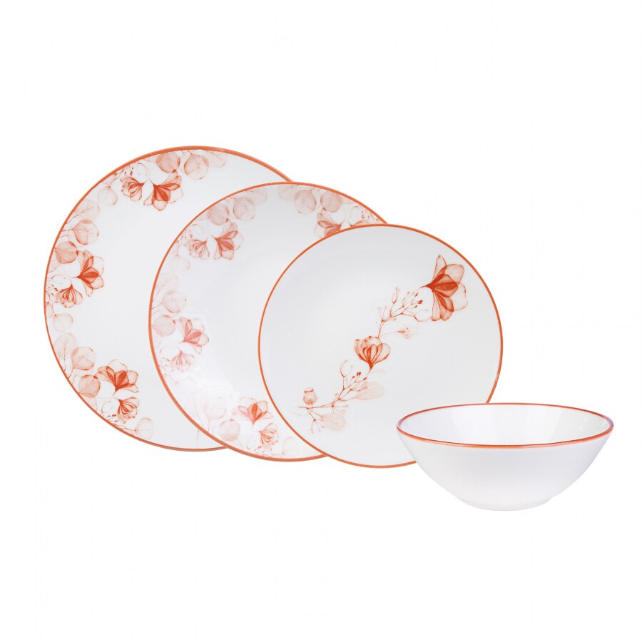 Set vesela pentru 6 persoane Fulya, Karaca, Portelan, Alb/Portocaliu