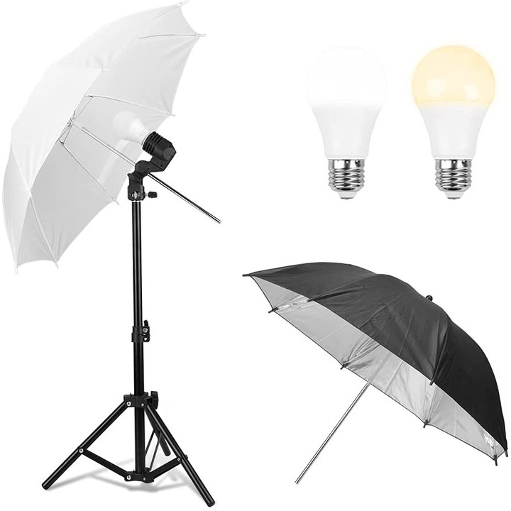 Mini kit de iluminare AbestStudio, 66cm, E27, 9W, Alb/ Negru