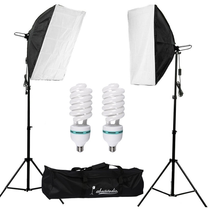 Kit de iluminare AbestStudio, 2 x 135W, 50x70cm, 5500K, Alb/ Negru