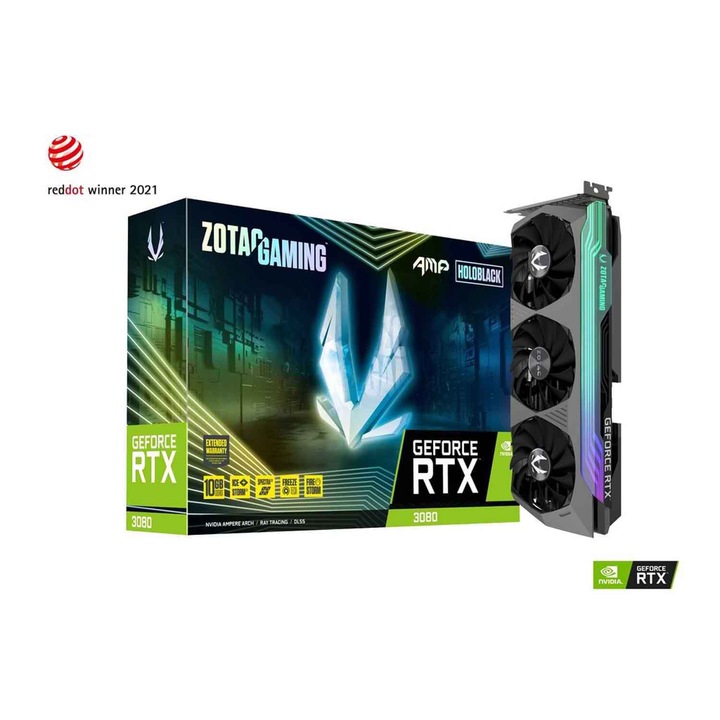 Placa video, Zotac, GAMING GeForce RTX 3080 AMP Holo LHR, 10 GB GDDR6X, 320 de biti