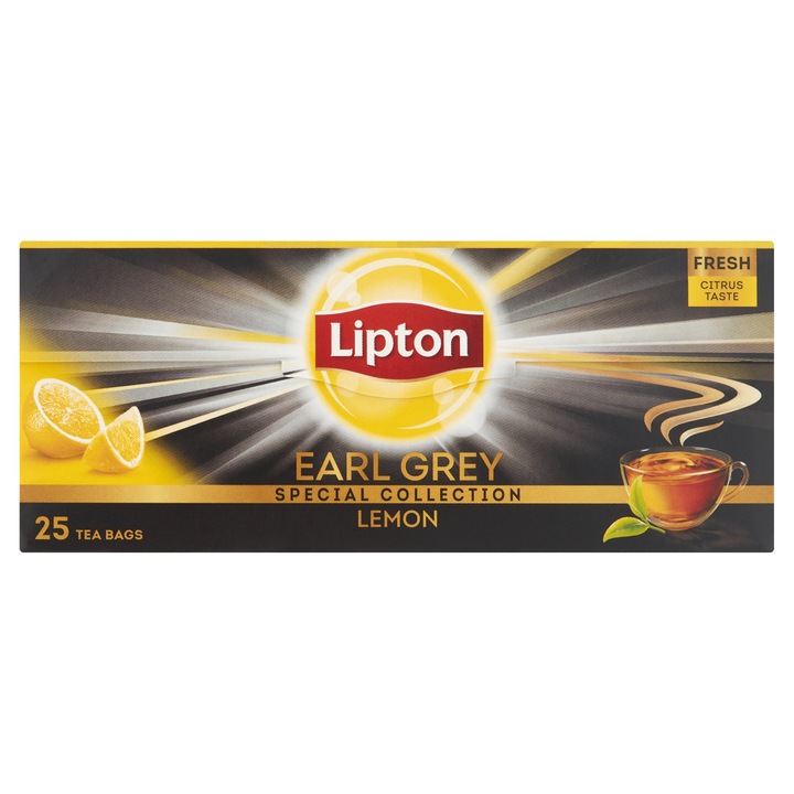 Ceai negru Lipton Earl Grey & Lemon, 25 pliculete, 50 g