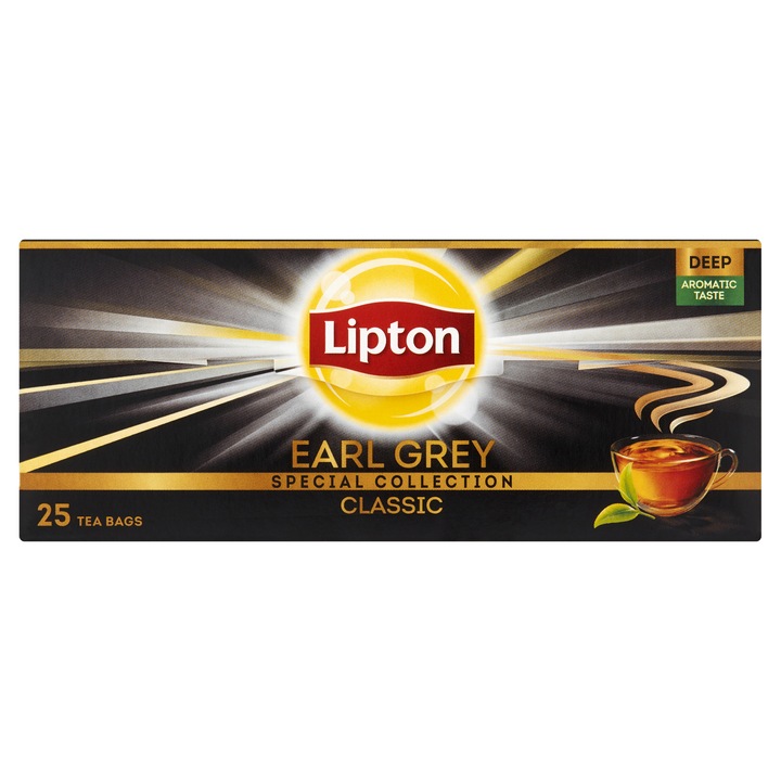 Ceai negru Lipton Earl Grey, 25 pliculete, 37.5 g