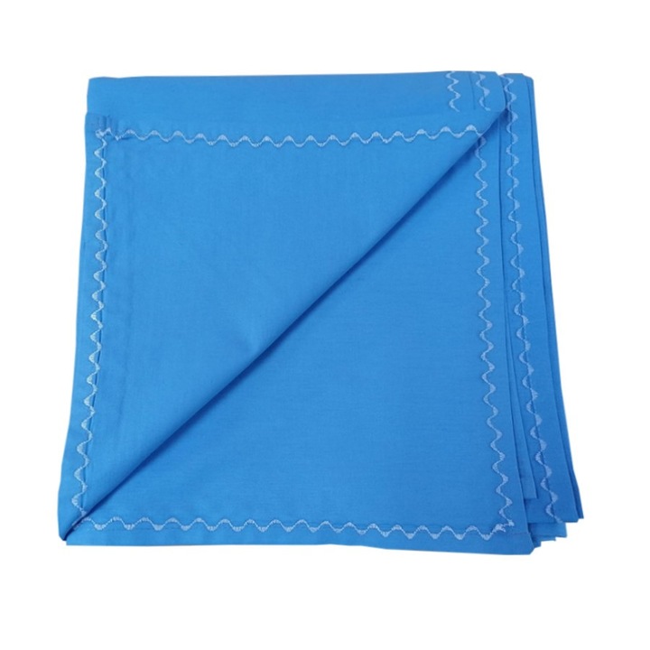 Cearsaf de pat dublu matrimonial, cusatura decorativa, albastru/alb, bumbac 100%, 280/260 cm