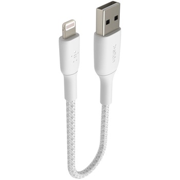 Cablu de date Belkin Boost Charge Braided, Compatibil cu iPhone/iPad, USB/Lightning, 15 cm, Alb Cablu de date Belkin Boost Charge Braided, Compatibil cu iPhone/iPad, USB/Lightning, 15 cm, Alb