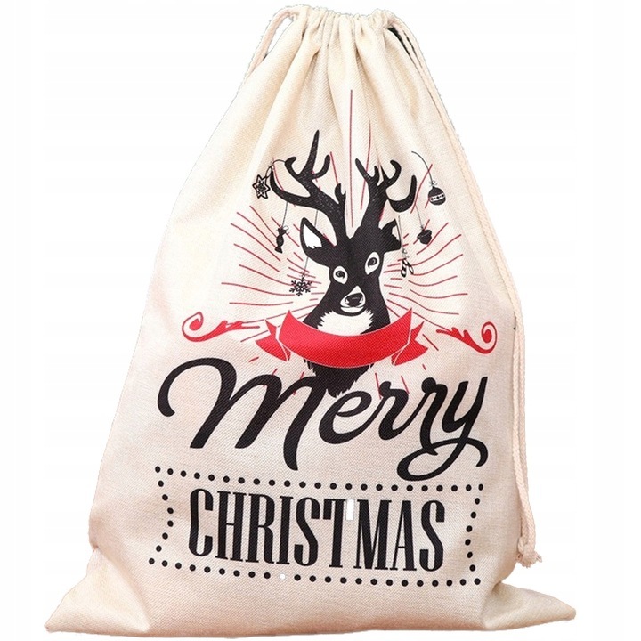 Sac, Idee Originala Pentru Impachetarea Cadourilor, Fabricat Din Tesatura Care Imita Panza, Atribut Al Fiecarui Mos Craciun, 67 cm x 47 cm