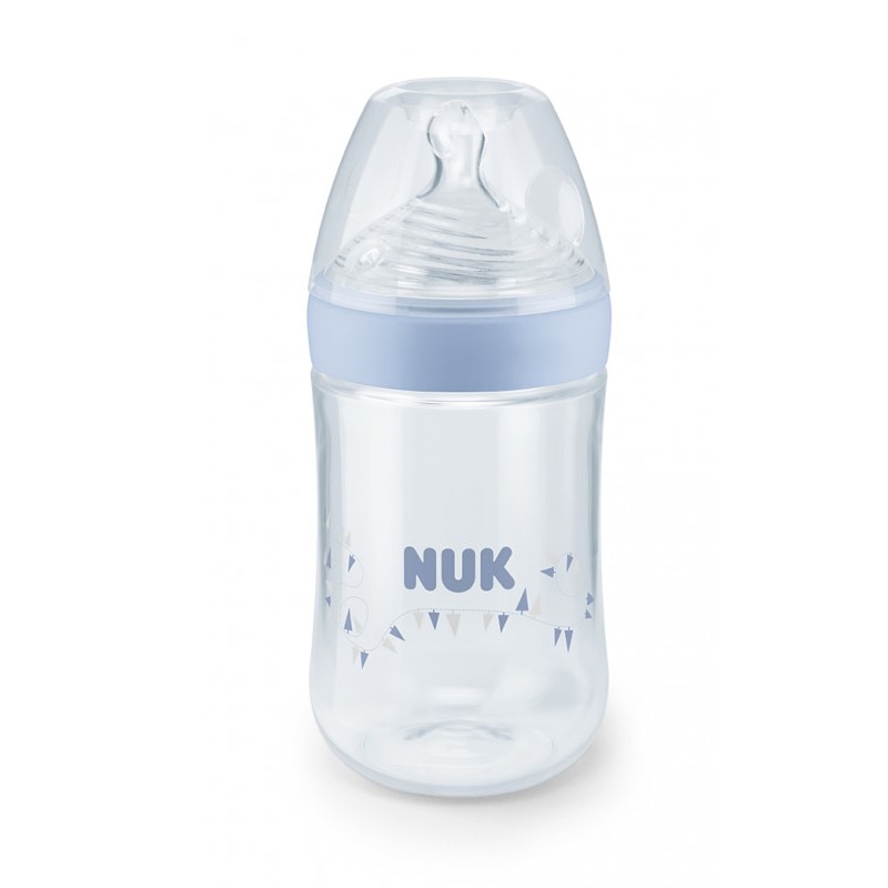Biberon din polipropilena cu tetina din silicon 260 ml Nuk Nature Sense 741785, Albastru 6-18 luni
