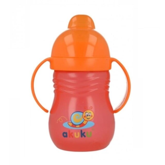 Biberon cu manere si cioc din silicon 280 ml Akuku A0134, Rosu 4+ luni