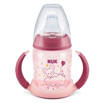 Biberon cu cioc si manere 150 ml Nuk First Choice Night 21532, Roz 6-18 luni Biberon cu cioc si manere 150 ml Nuk First Choice Night 21532, Roz 6-18 luni