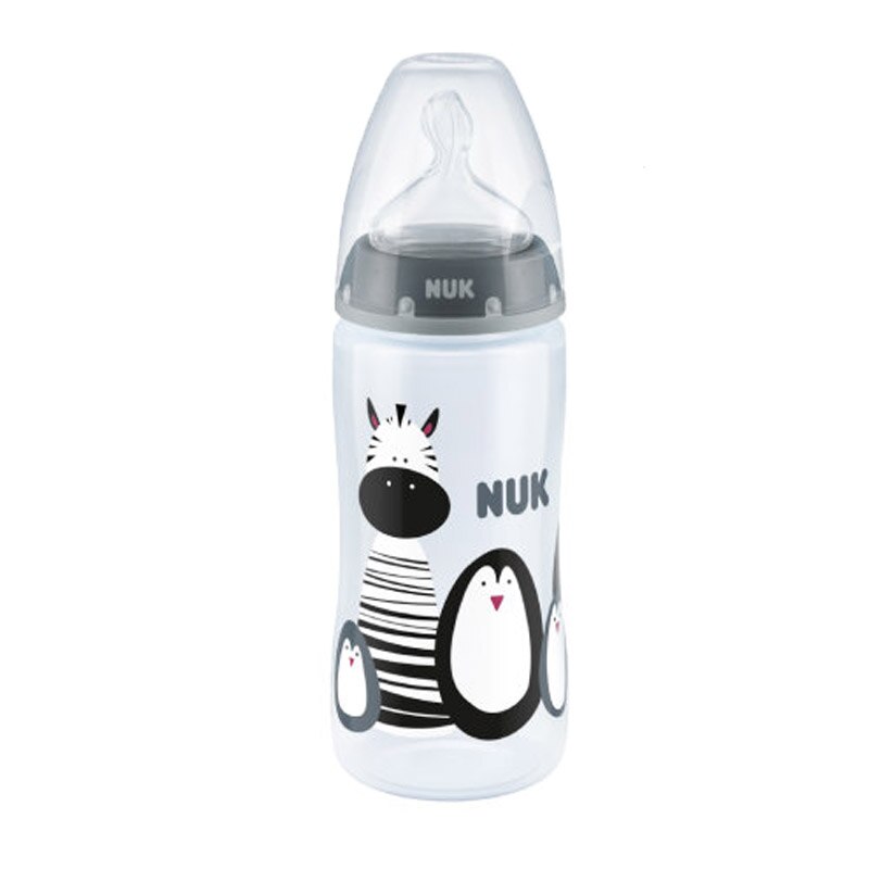 Biberon din polipropilena cu tetina din silicon 300 ml Nuk First Choice+ 216275-1, Gri 6-18 luni