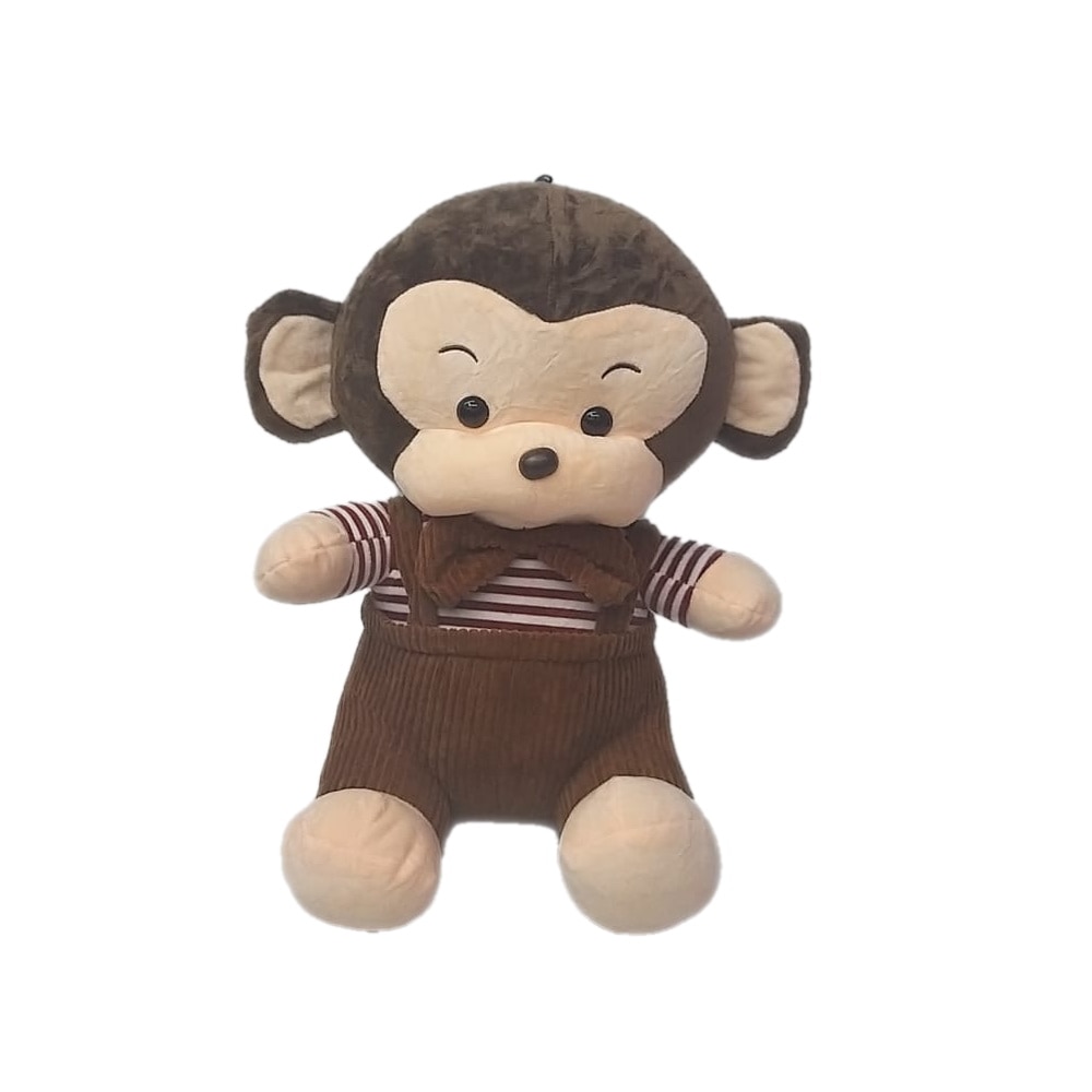 Maimutica de plus, Nichita Impex SRL, cu salopeta, maro, 47 cm