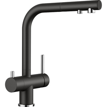 Baterie chiuveta bucatarie Blanco FONTAS-S II, monocomanda, apa filtrata si nefiltrata, gura rotativa, Negru