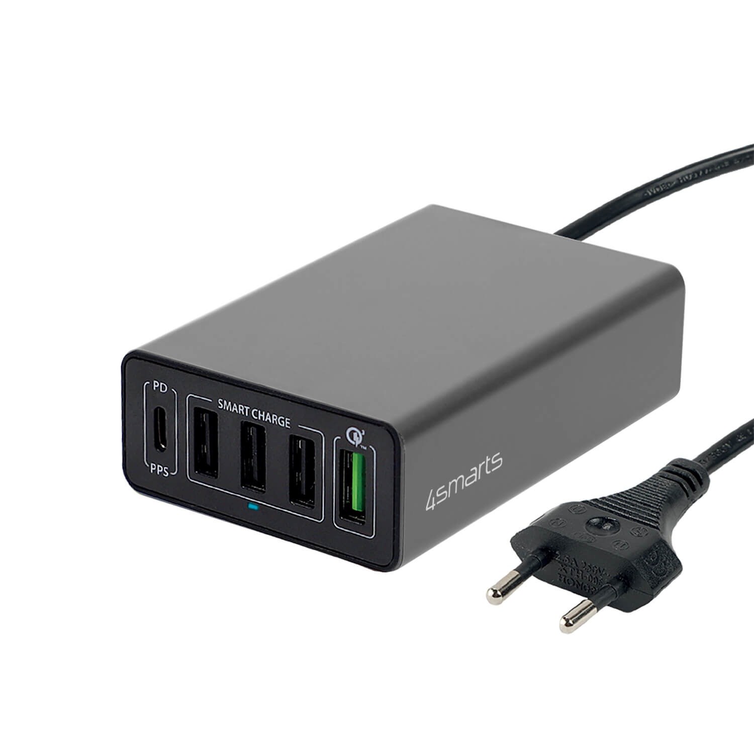 Sursa de alimentare cu iesire 4xUSB si iesire USB-C, 4smarts VoltPlug PPS Power Delivery , QC3.0 60W, gri inchis