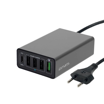 Sursa de alimentare cu iesire 4xUSB si iesire USB-C, 4smarts VoltPlug PPS Power Delivery , QC3.0 60W, gri inchis Sursa de alimentare cu iesire 4xUSB si iesire USB-C, 4smarts VoltPlug PPS Power Delivery , QC3.0 60W, gri inchis
