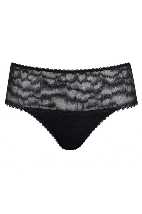 Chiloti din dantela cu clin de bumbac, model coulotte lat pe laterale, Intimamoda Atraction7019, Negru