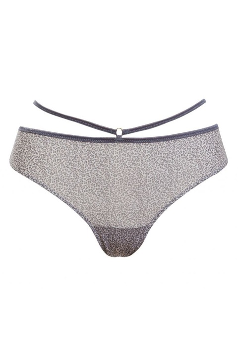 Chiloti din microfibra cu clin de bumbac, model brazilian cu bretele decorative pe talie Animal print, Intimamoda Animalier, Gri