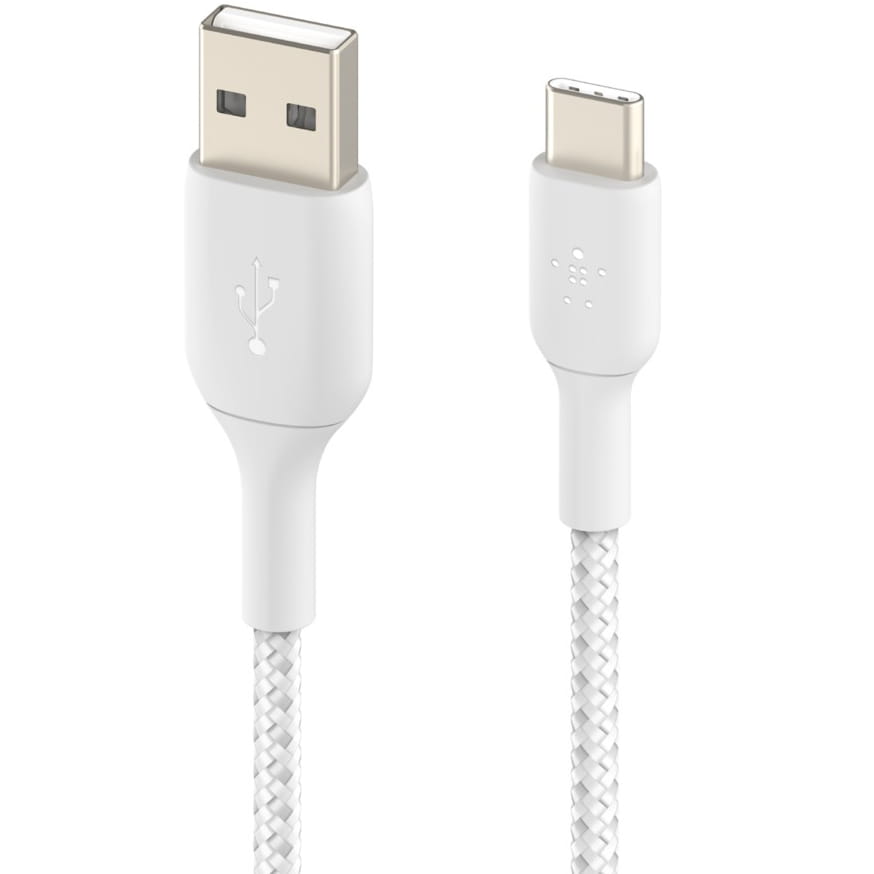 Cablu de date Belkin Boost Charge Braided, USB/USB-C, 3 m, Alb